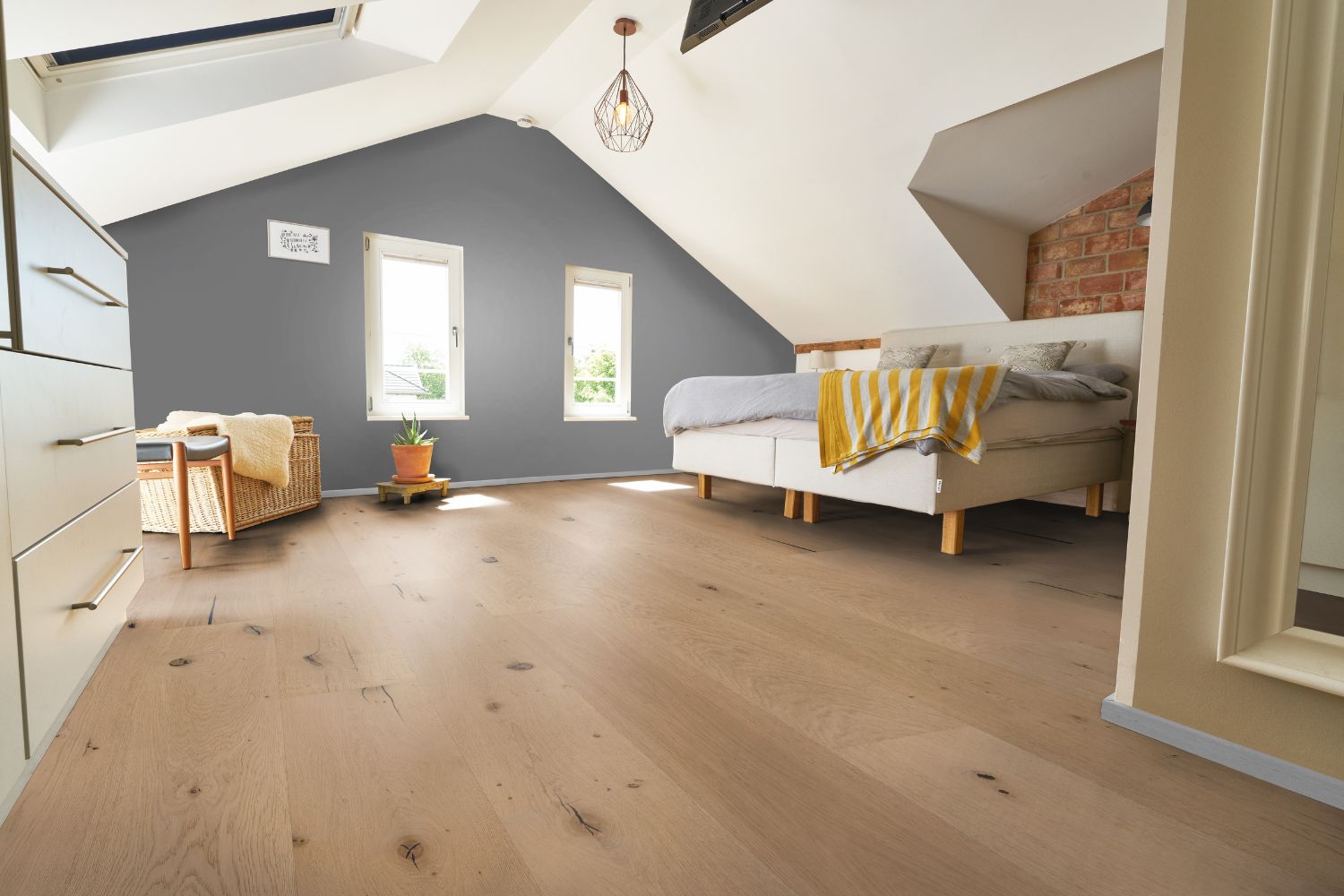 Landhausdiele Eiche Gent im Schlafzimmer