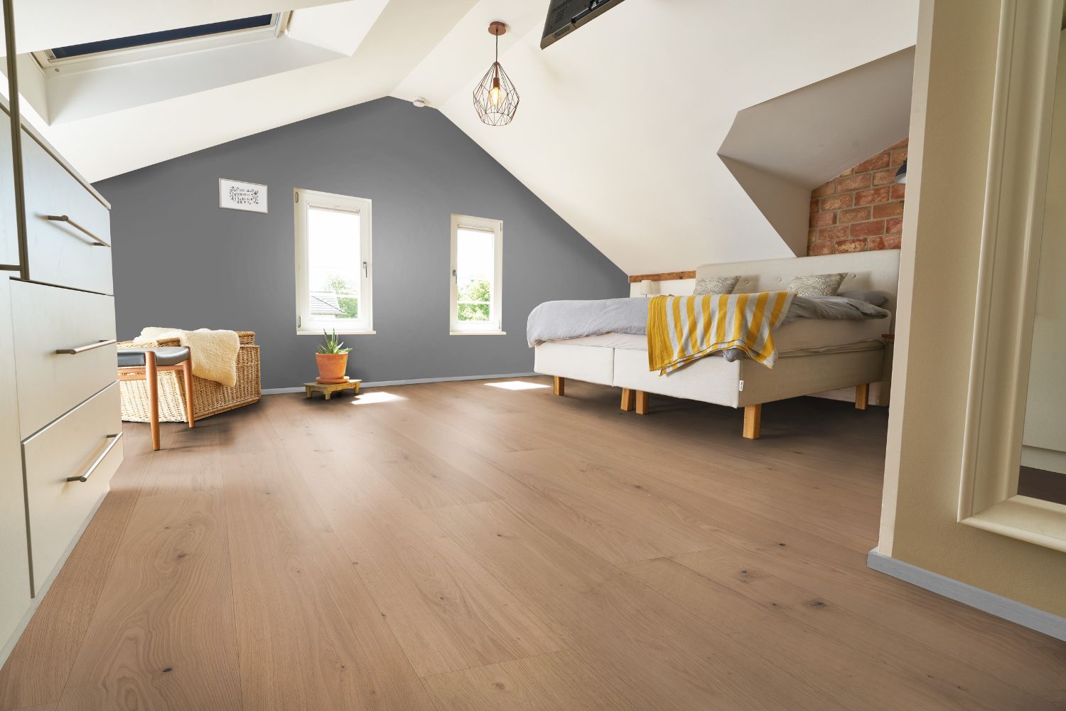 Landhausdiele Eiche Juist im Schlafzimmer