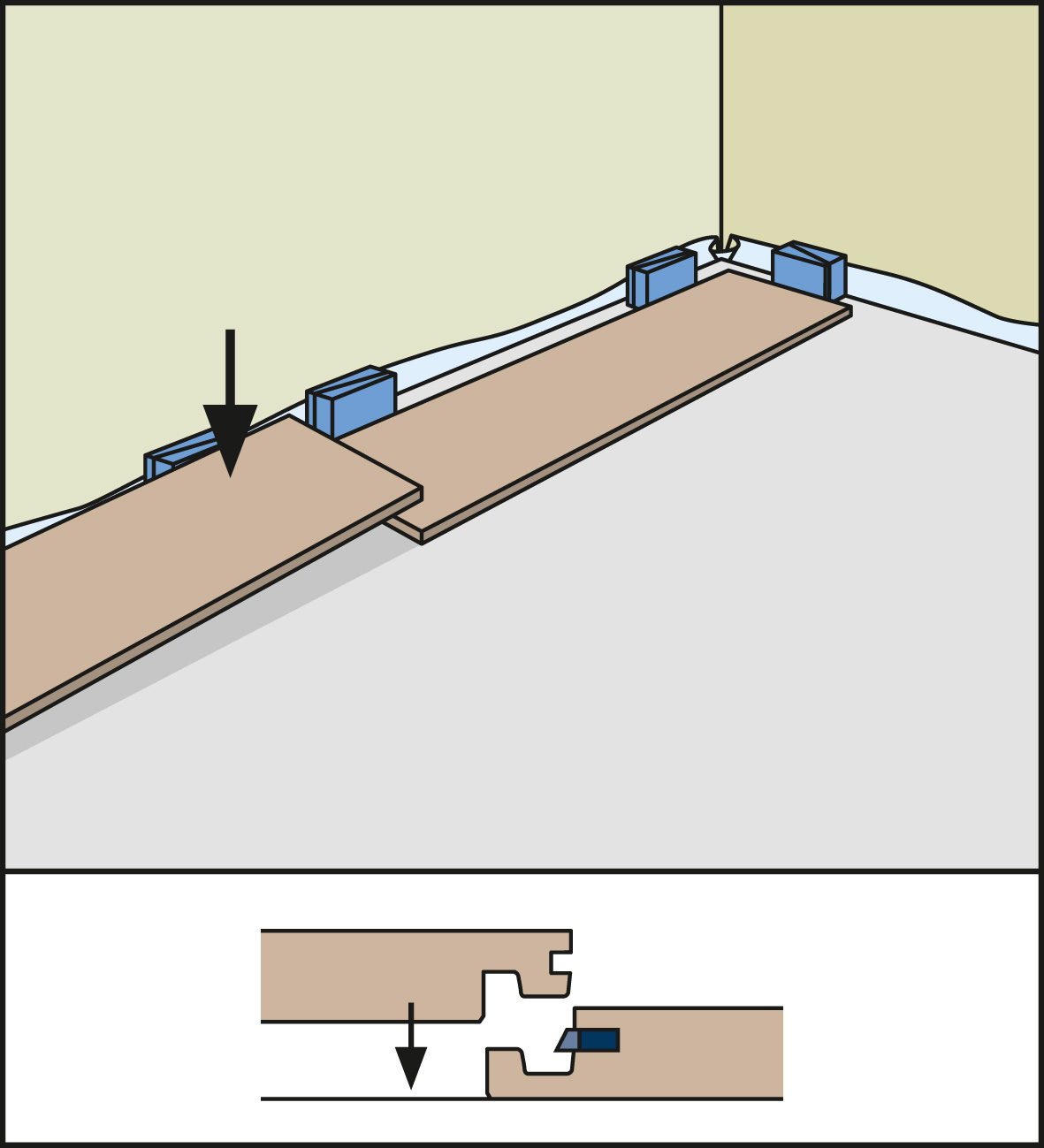 3. Schritt beim Laminat verlegen: Paneele einklicken Laminat Paneele einklicken
