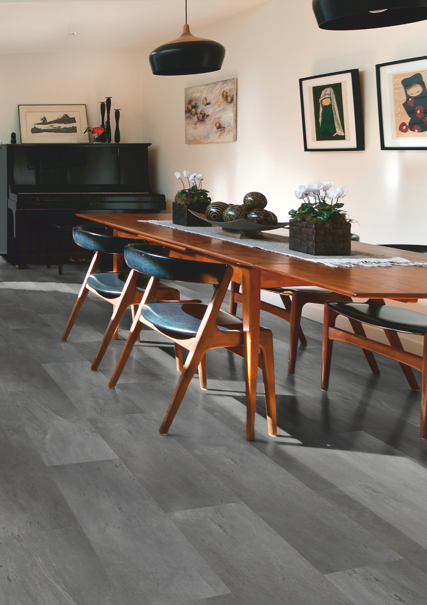 Vinylboden Sandstein Anthrazit im Esszimmer