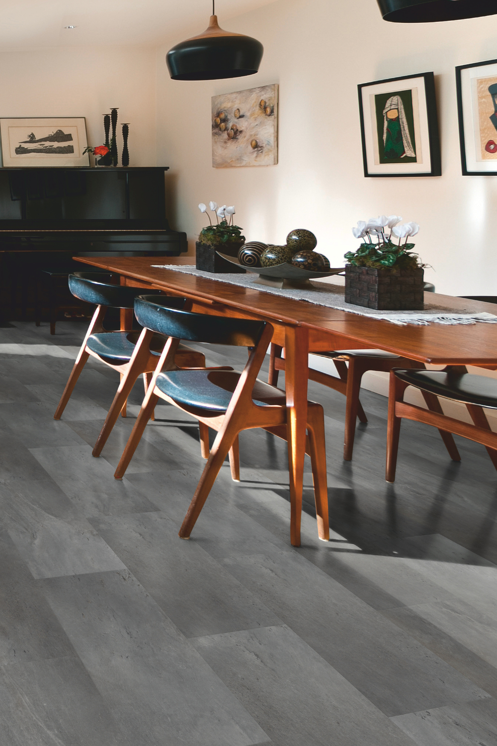 Classic Vinylboden aus anthrazit Sandstein im Esszimmer Classic Vinylboden aus anthrazit Sandstein im Esszimmer